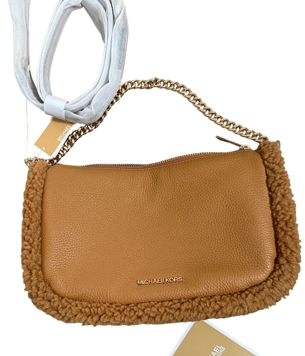 Michael Kors Carmela Med Pouchette Crossbody Leather Shearling - Deer Tan - $448